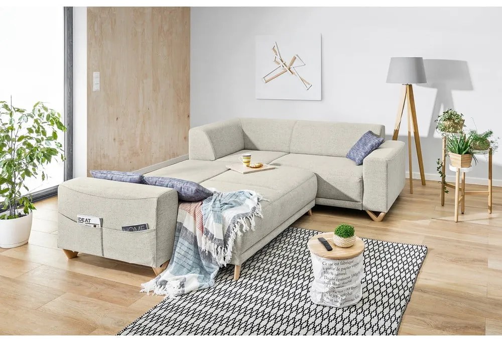 Colțar bej extensibil/cu spațiu de depozitare (cu colț pe partea dreaptă/în formă de ”L”) Classy Sophie – Miuform