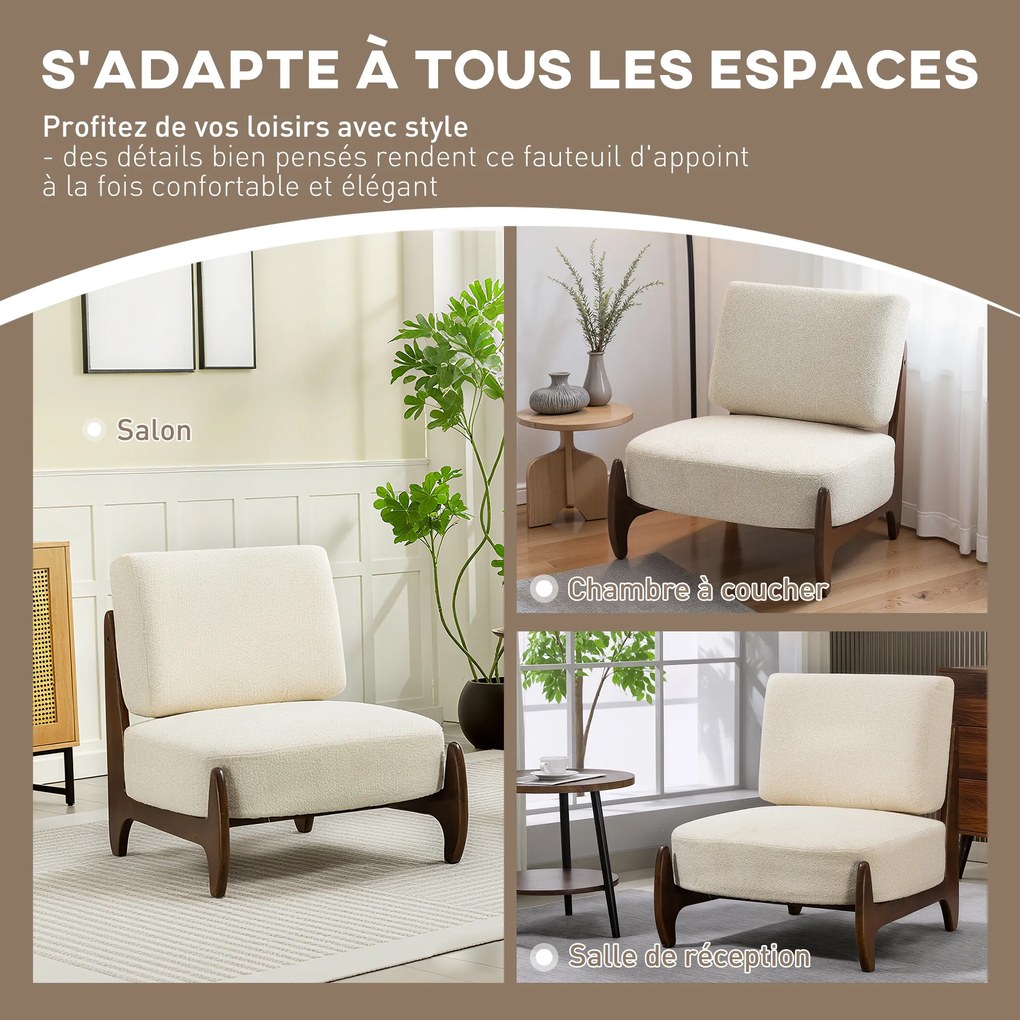 HOMCOM Fotoliu de salon din chenilă, fotoliu pentru dormitor confortabil, pernă groasă, șezut tapițat, 72 x 73,5 x 81 cm, crem | Aosom Romania