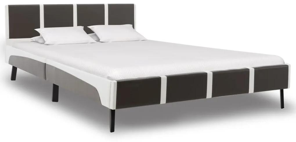 280294 vidaXL Cadru de pat, gri și alb, 140 x 200 cm, piele ecologică