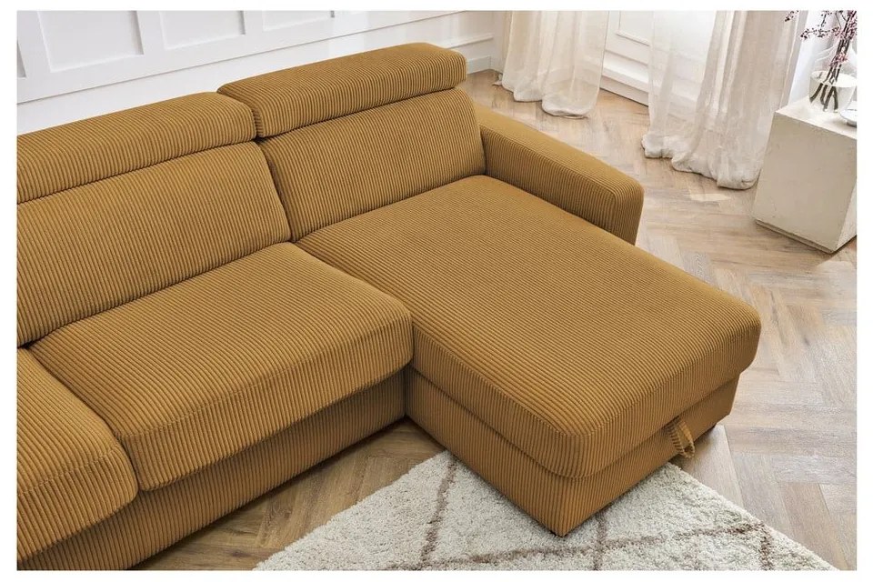 Colțar galben muștar extensibil cu tapițerie din catifea reiată (cu colț variabil) Monaco – Bobochic Paris