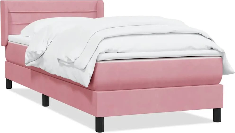 vidaXL Pat box spring cu saltea, roz, 80x220 cm, catifea