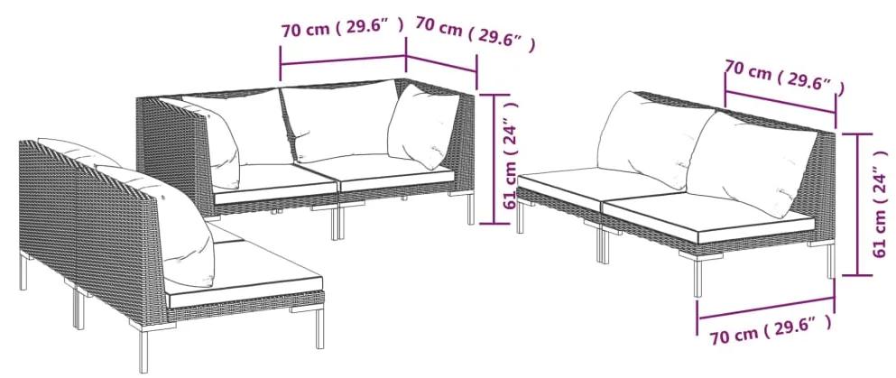 Set mobilier gradina cu perne, 6 piese, gri inchis, poliratan 4x mijloc + 2x colt, 1