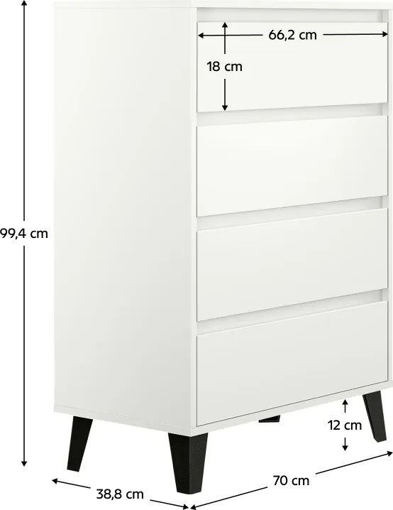 Comodă, albă, BOGAN NEW 4S70