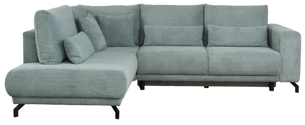 Coltar MODEST extensibil, cu arcuri si lada depozitare, colt stanga, mint, 275x216x91 cm