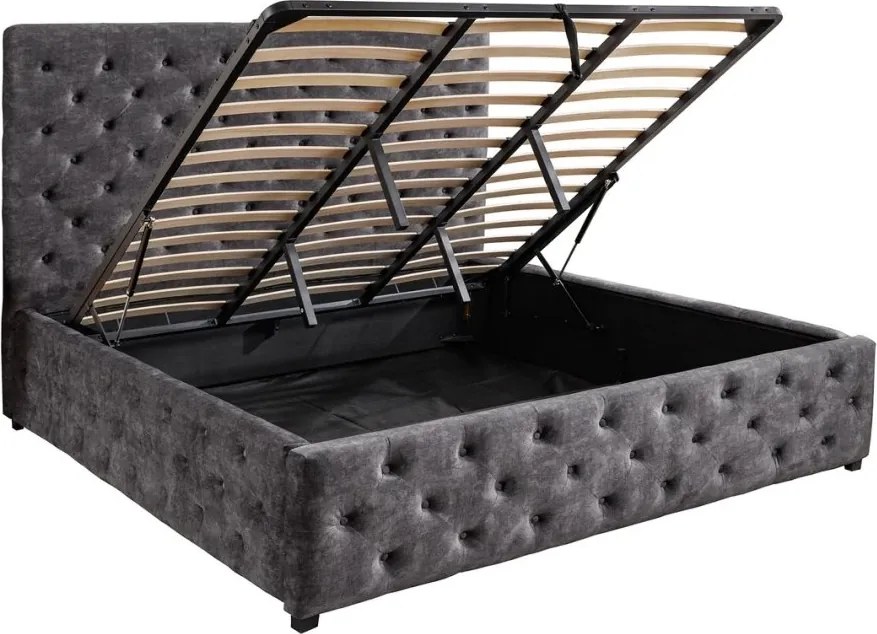 Pat PARIS 180x200cm catifea gri cu spatiu de depozitare