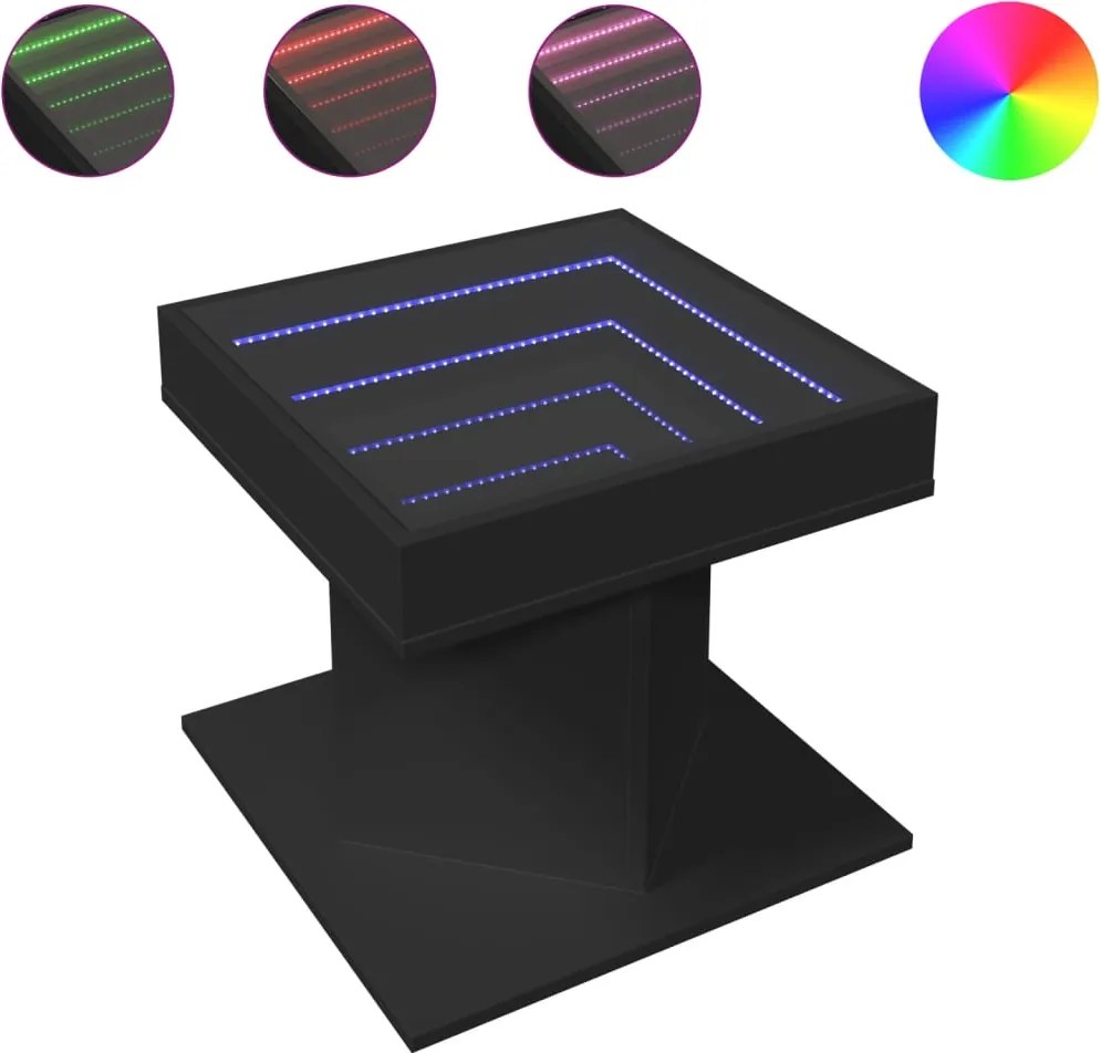 vidaXL Măsuță de cafea cu LED, negru, 50x50x45 cm, lemn prelucrat