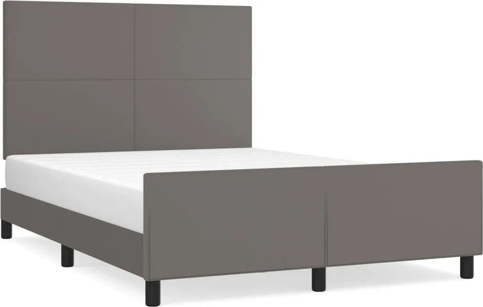 vidaXL Cadru de pat cu tăblie, gri, 140x190 cm, piele ecologică