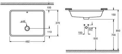 Lavoar sub blat Grohe Cube Ceramic cu PureGuard 50x37 cm