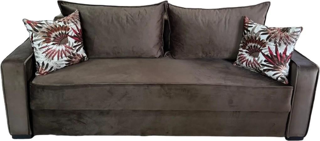 Canapea LARISA extensibila, 3 locuri, lada de depozitare, catifea maro, 220x95x85 Maro, Catifea