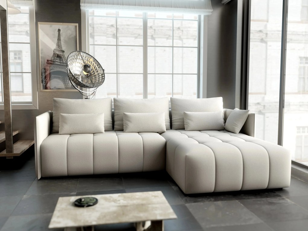 Colțar extensibil dumonde cu ladă de depozitare si sezut confortabil din spuma high-density, Malta Enjoy Beige II 235x185 cm
