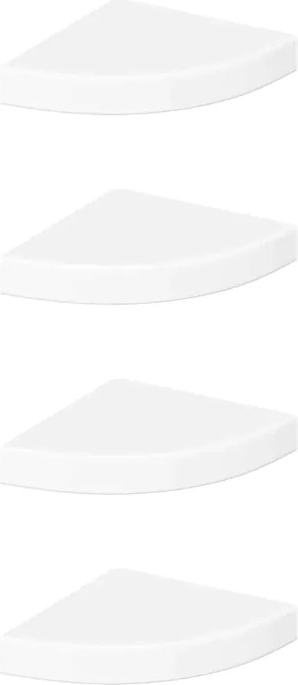vidaXL Rafturi de colț plutitoare, 4 buc., alb lucios, 25x25x3,8 cm, MDF