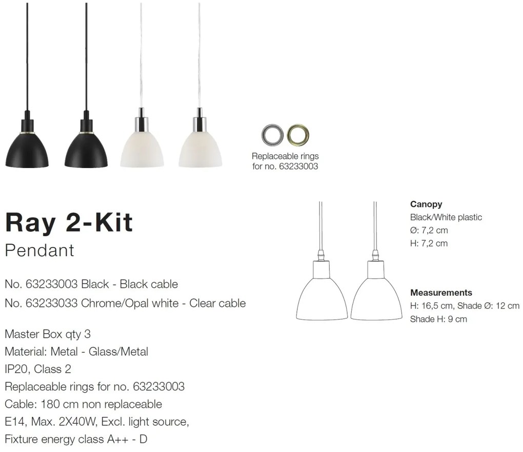 Set de 2 Pendule design modern minimalist Ray crom/alb 63233033 NL