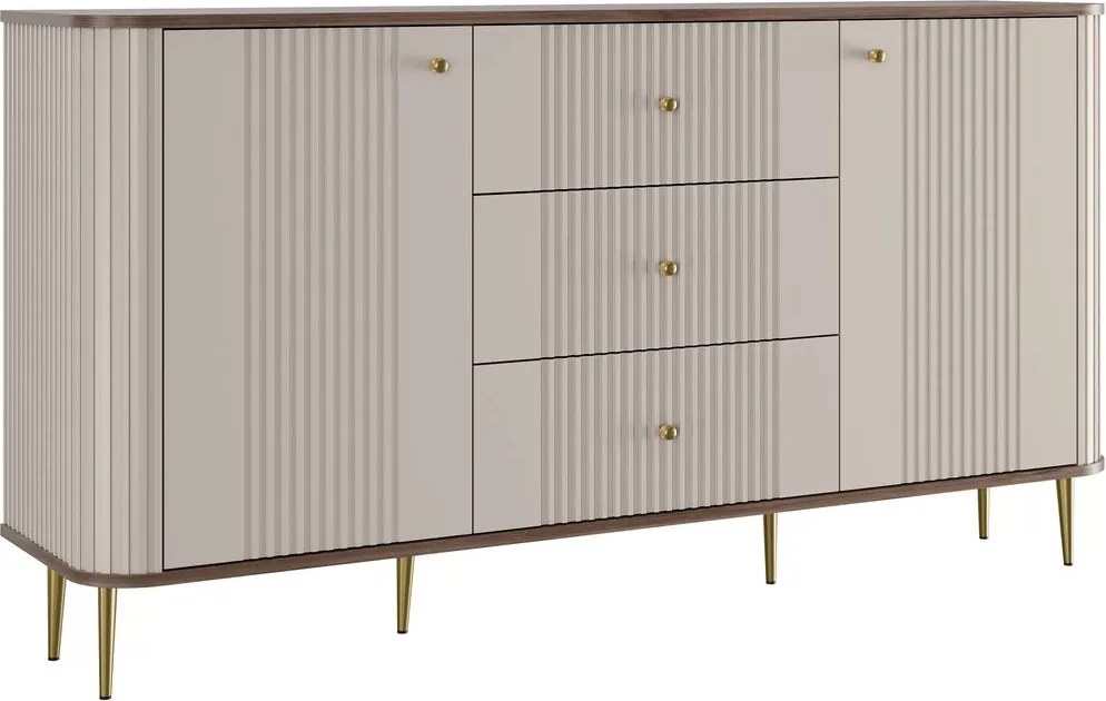 Comodă cu sertare Vesper 160 cm pe picioare - cașmir / nuc / picioare aurii
