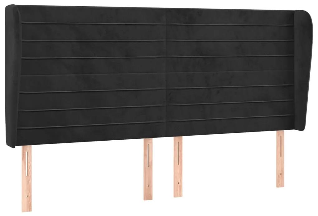 3118152 vidaXL Tăblie de pat cu aripioare, negru, 163x23x118/128 cm, catifea