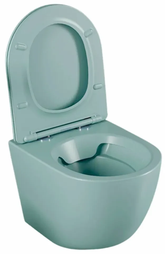 Set vas wc suspendat, verde turcoaz, mat, rimles , capac softclose, Rotund, Foglia Oslo Turcoaz