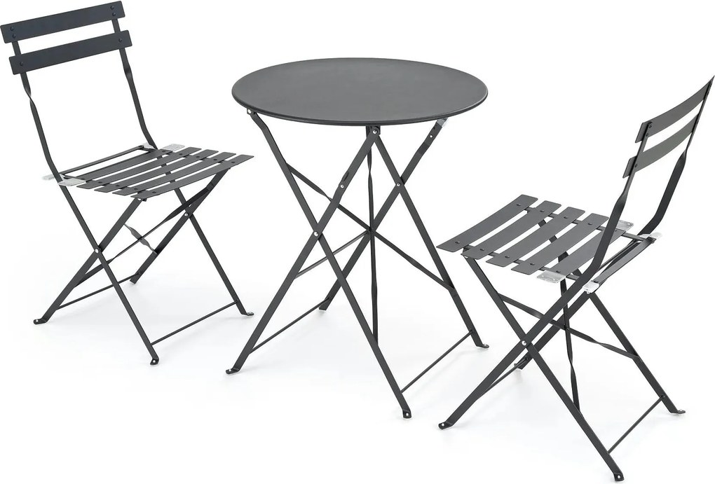 Set gradina LIVORNO, negru, metal, cu masa si 2 scaune pliante