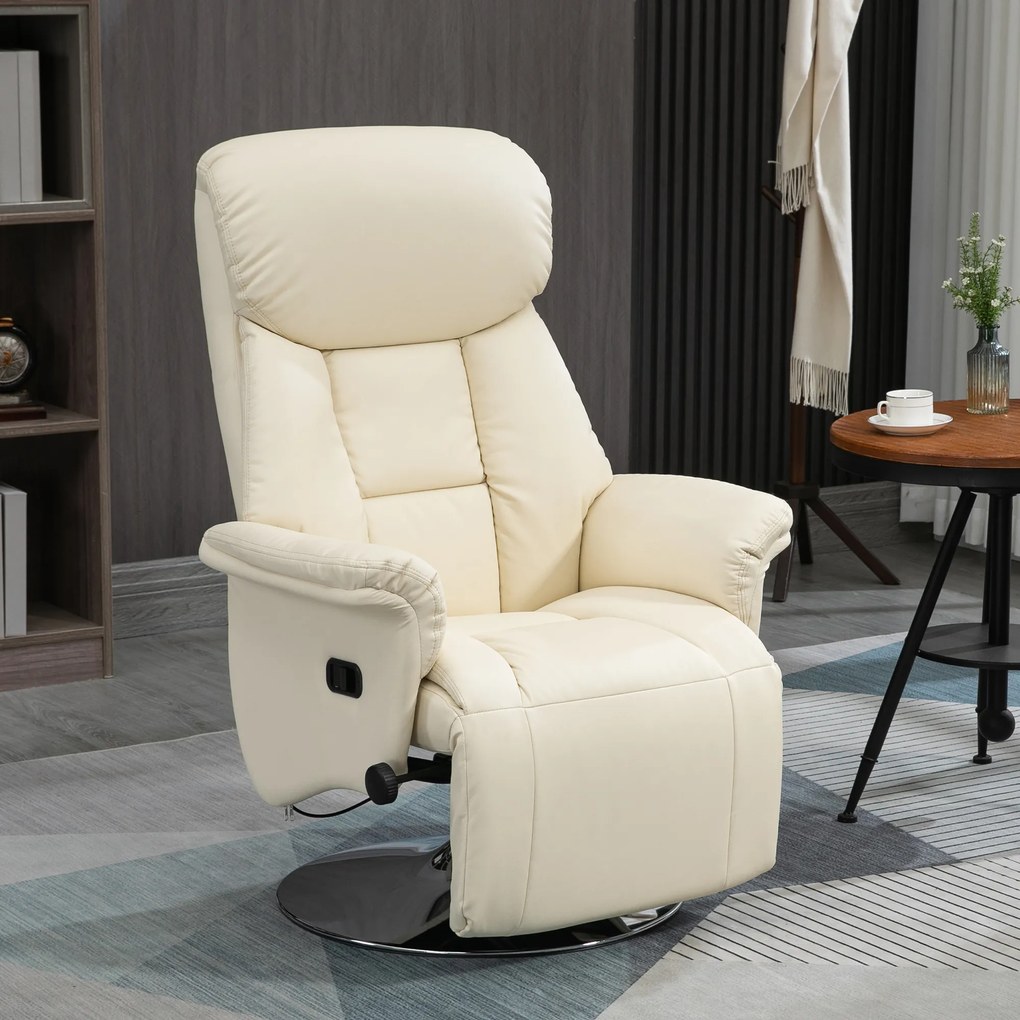 HOMCOM Fotoliu de relaxare reclinabil și pivotant, cu picioare reglabile, capacitate 150 kg, ideal pentru salon sau dormitor, crem | Aosom Romania