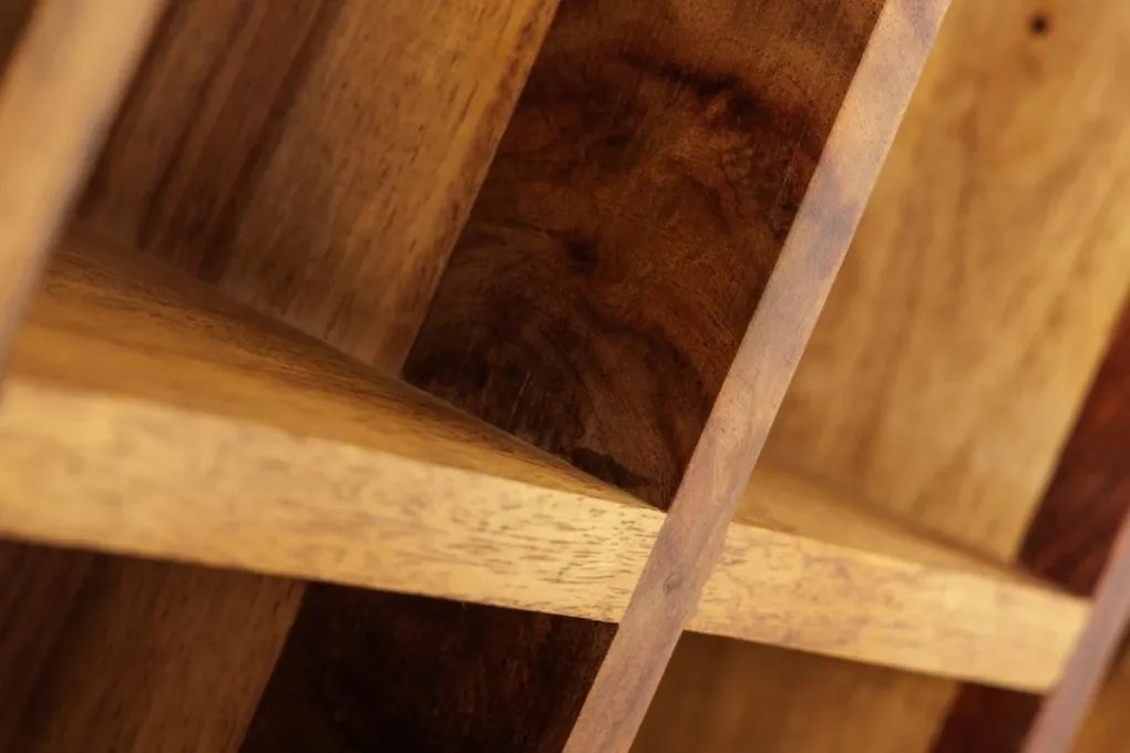 Raft pentru sticle vin/ Masuta laterala CUBUS 40cm sheesham A-41137 VC