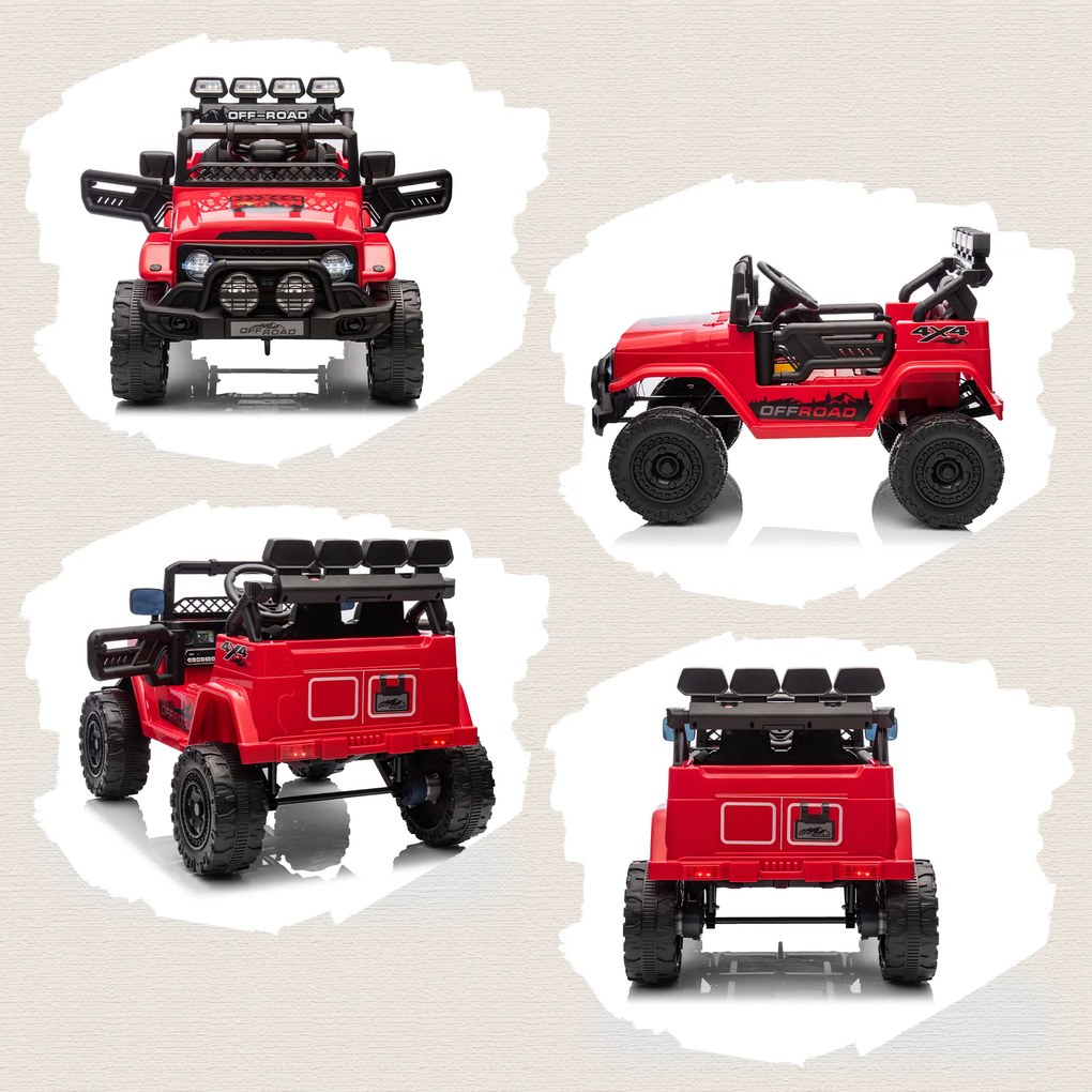 AIYAPLAY Off-road pentru Copii cu Faruri, Claxon, Centură și Telecomandă, din PP și Metal, 99x66x68.5 cm, Roșu | Aosom Romania