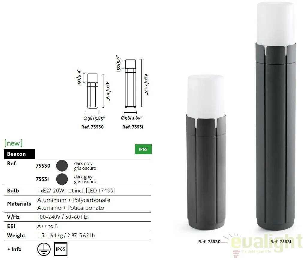 STALP DE EXTERIOR MODERN IP65 TRAM L 75531