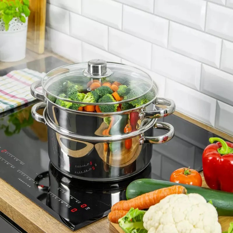Aparat cu abur Kinghoff KH 3318, 24 cm, 5 litri, 3 piese, Inductie, Inox
