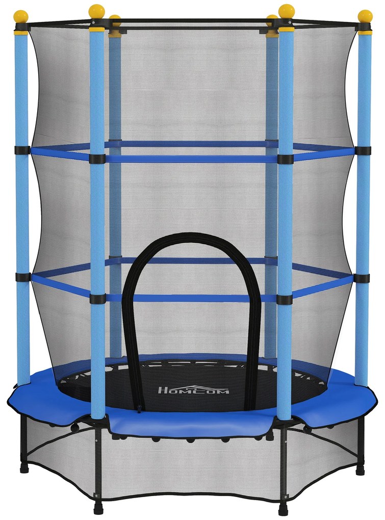 HOMCOM Trambolină Elastică pentru Copii cu Plasă de Siguranță și Țevi Căptușite, Vârstă 3-10 Ani, Ø140x190 cm, Albastru | Aosom Romania