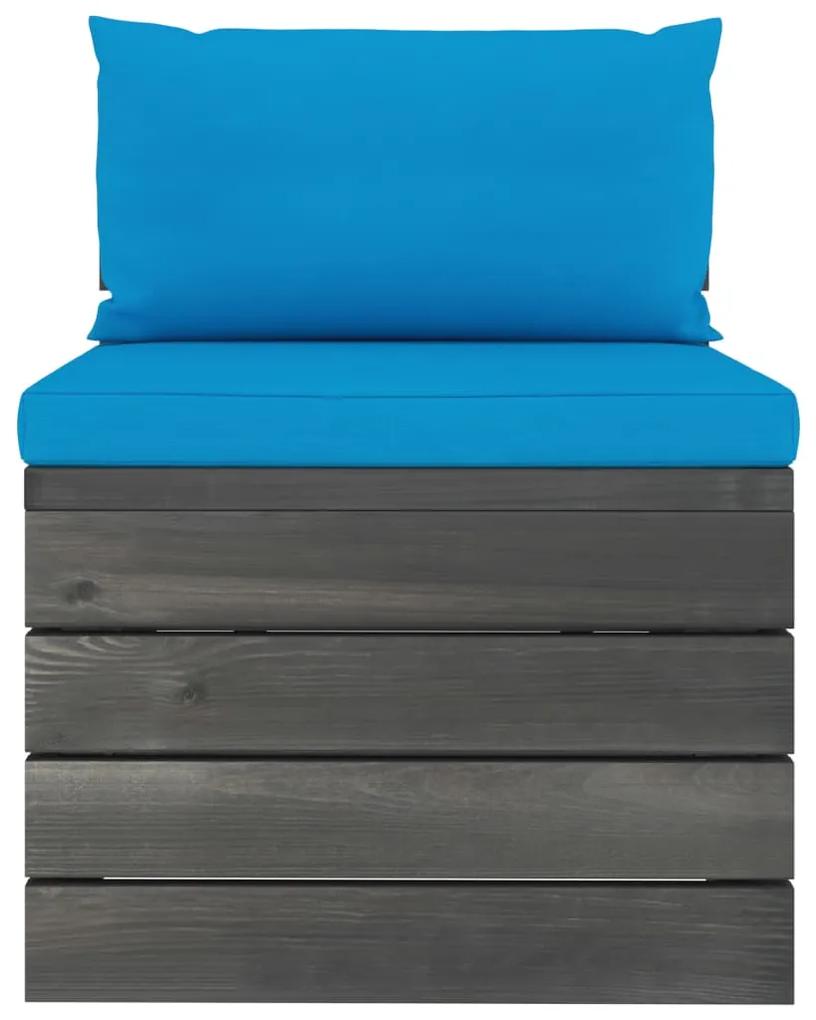 Canapea de gradina din paleti, de mijloc, cu perne, lemn pin 1, Albastru deschis, canapea de mijloc