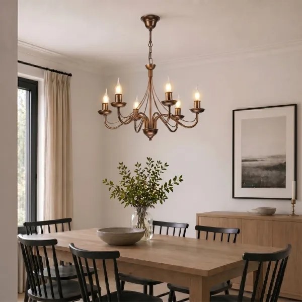 Candelabru suspendat ANTON pe lanț, 6xE14/60W/230V, bronz