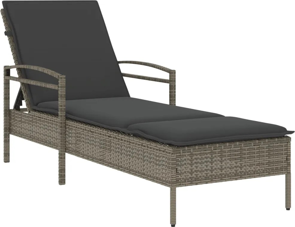 vidaXL Șezlong cu pernă, gri, 63x200x81 cm, poliratan