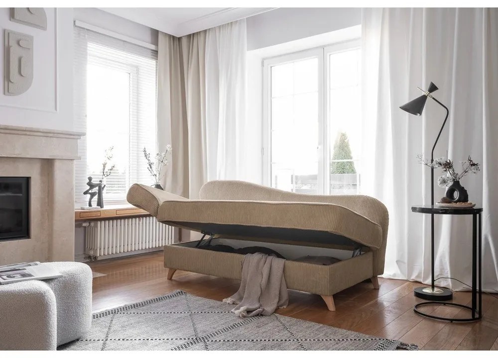 Șezlong taupe cu tapițerie din catifea reiată (cu colț pe partea stângă) Chic Charlotte – Miuform