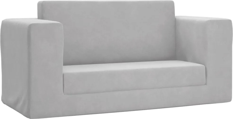 vidaXL Canapea extensibilă de copii 2 locuri, gri deschis, pluș moale