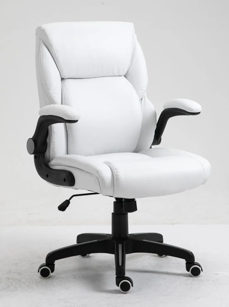 RESIGILAT- Scaun directorial, Rezistent 150 kg, Sezut cu Arcuri Metalice și Spumă, inaltime reglabila, piele ecologica, Alb