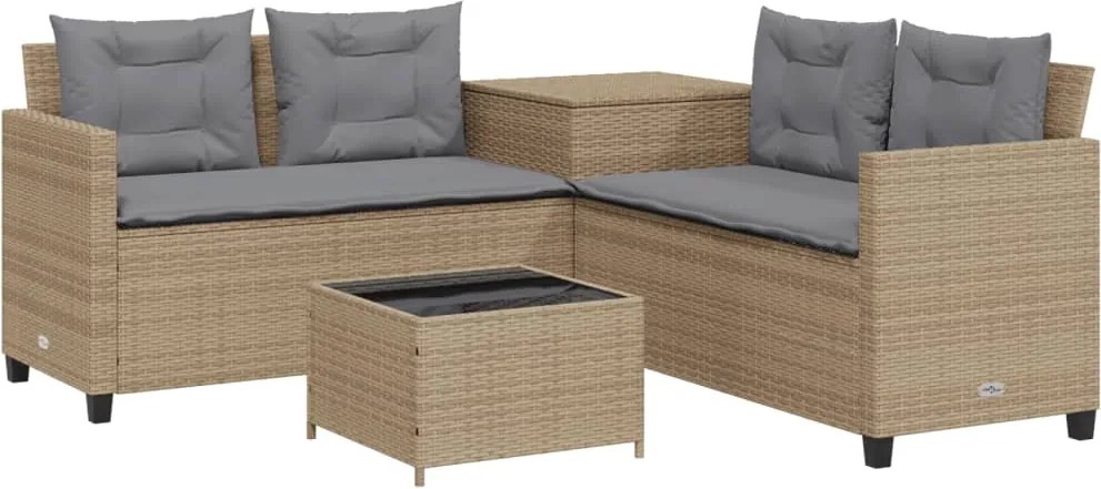 vidaXL Canapea de grădină cu masă/perne, formă de L, poliratan bej