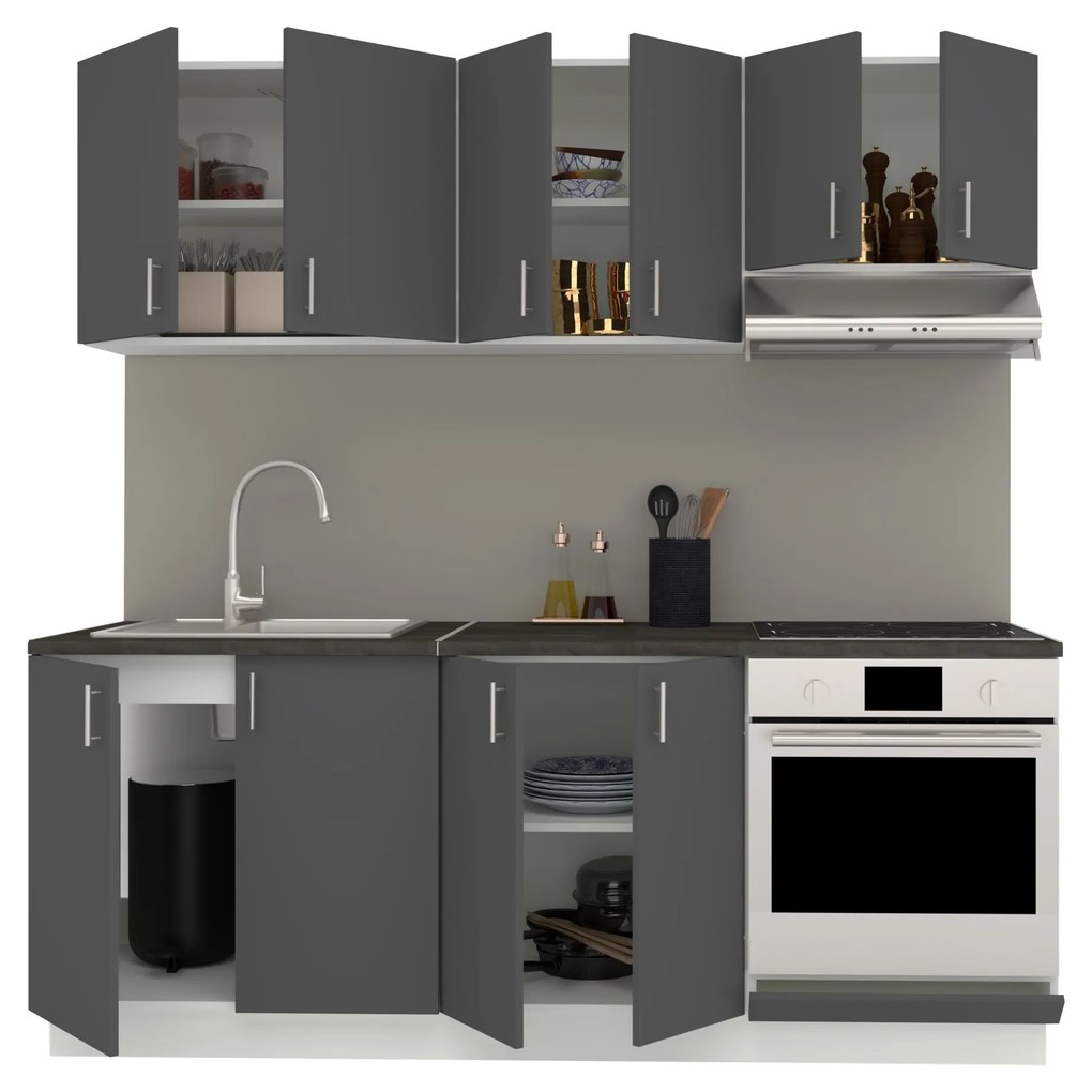 Set Bucatarie Karo V10, Antracit/Alb, Blat Thermo 28 mm, L 200 cm