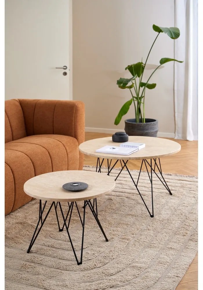 Măsuță auxiliară rotundă cu blat cu aspect de marmură ø 55 cm Prunus – Actona