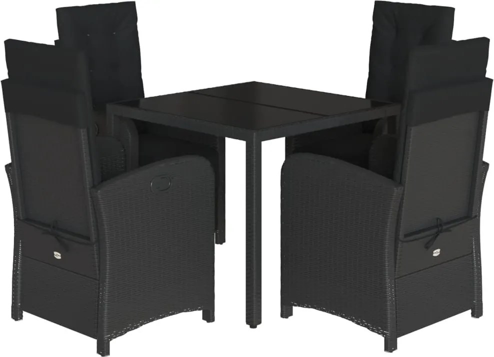 vidaXL Set mobilier de grădină cu perne, 5 piese, negru, poliratan