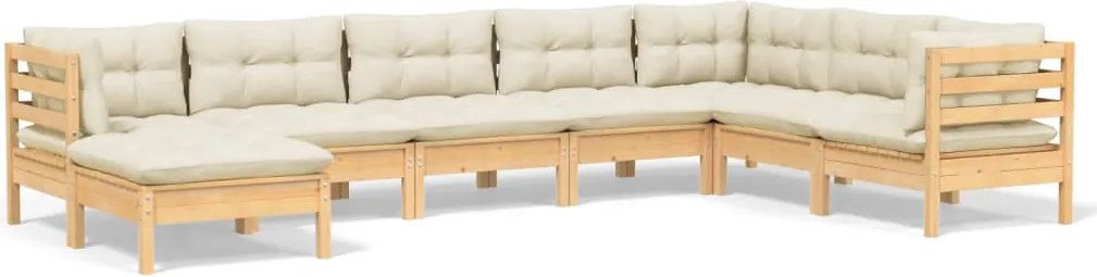 vidaXL Set mobilier de grădină cu perne crem, 8 piese, lemn masiv pin
