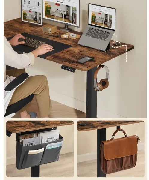 Birou reglabil pe înălțime SOLEA-X maro/negru