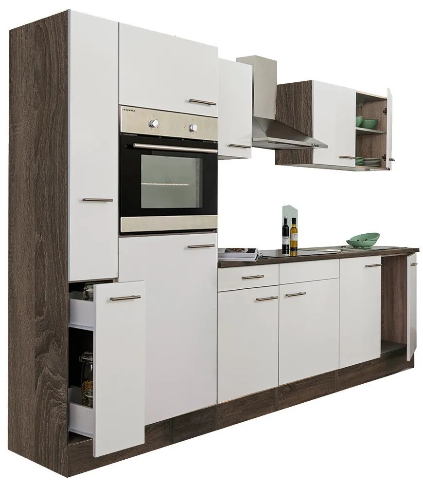 Mobilă de bucătărie Yorki 300, corp din stejar Yorki, cu față alb satinat