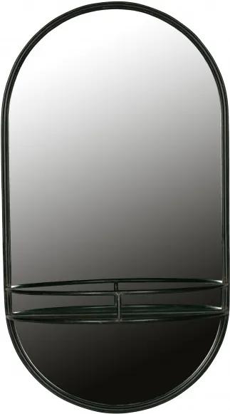 Oglinda ovala cu rama din fier neagra si raft Make-up, 76x42x20 cm