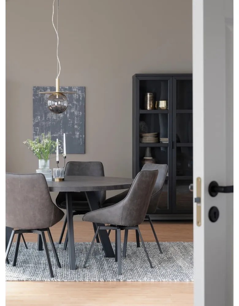 Vitrină neagră din lemn masiv de stejar 95x195 cm Everett - Rowico