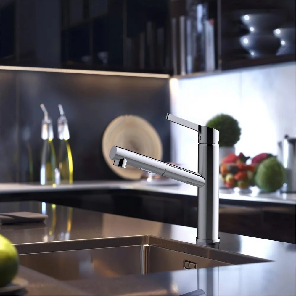 Baterie bucatarie cu dus extractibil Rubineta Bruno 2 functii finisaj crom lucios