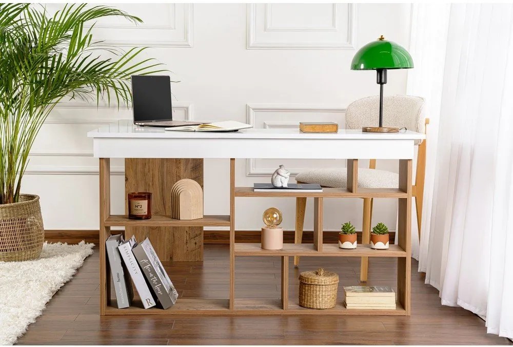 Birou cu aspect de lemn de pin 120x130 cm Vesper – Kalune Design