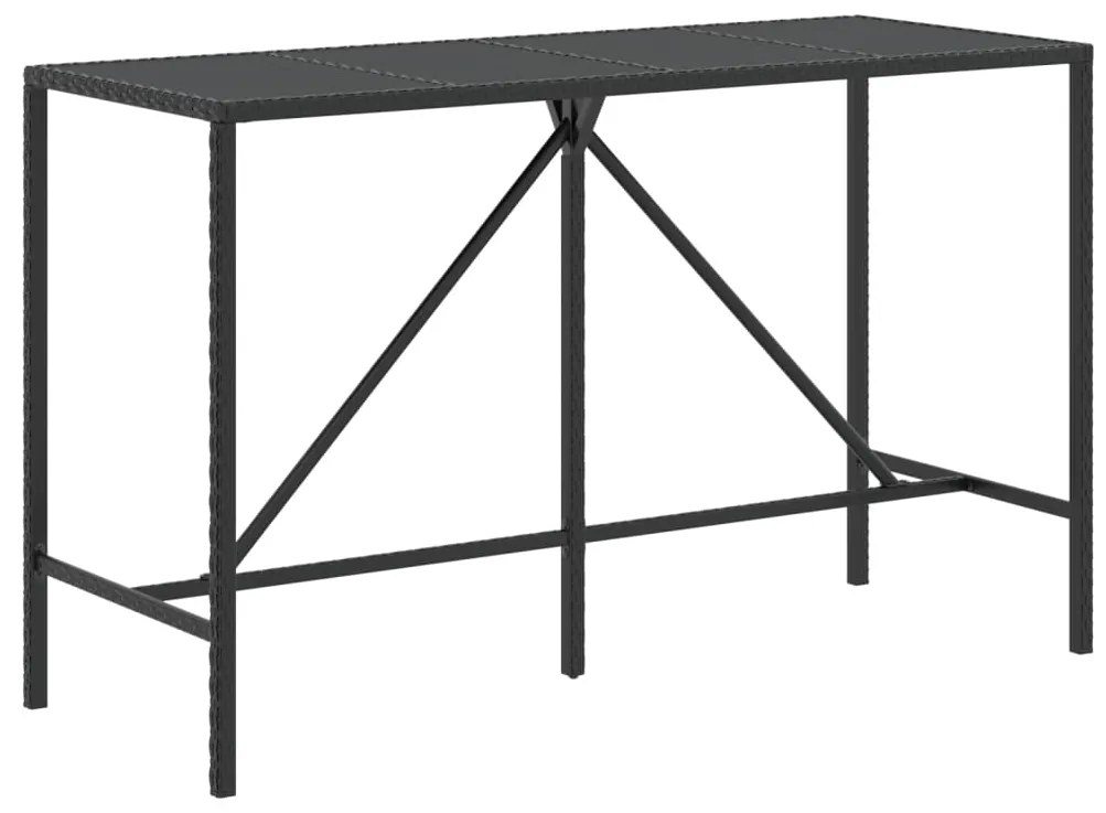 362591 vidaXL Masă de bar cu blat din sticlă, negru, 180x70x110 cm, poliratan