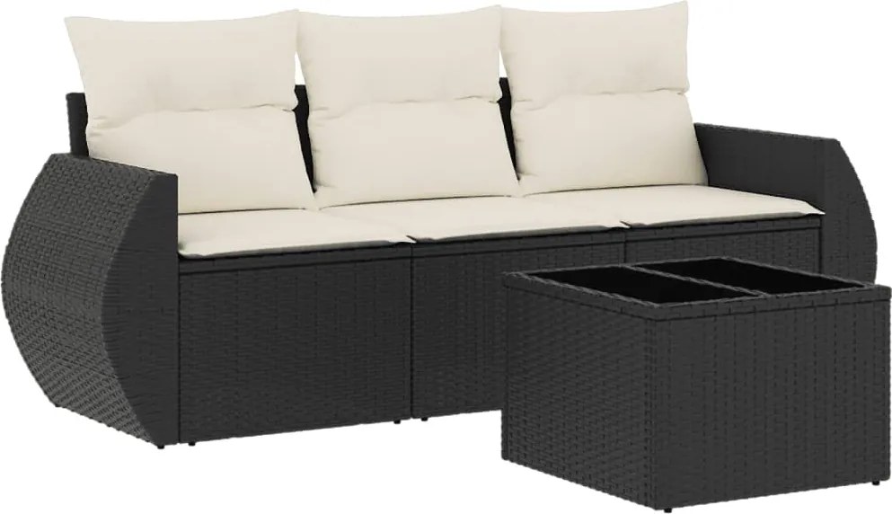vidaXL Set mobilier de grădină cu perne, 4 piese, negru, poliratan