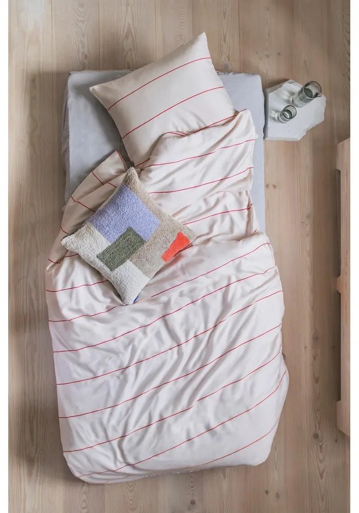 Lenjerie de pat roșie/bej din bumbac satinat pentru pat de o persoană/extinsă 140x220 cm Align – Mette Ditmer Denmark