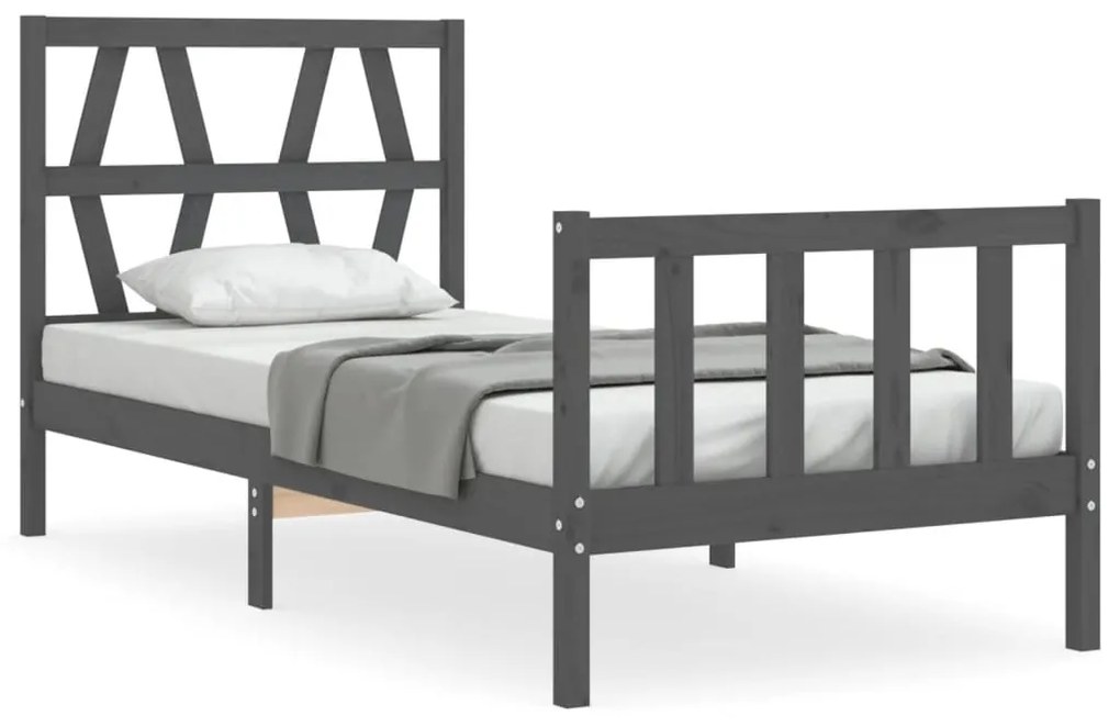 3192478 vidaXL Cadru de pat cu tăblie, gri, 90x200 cm, lemn masiv