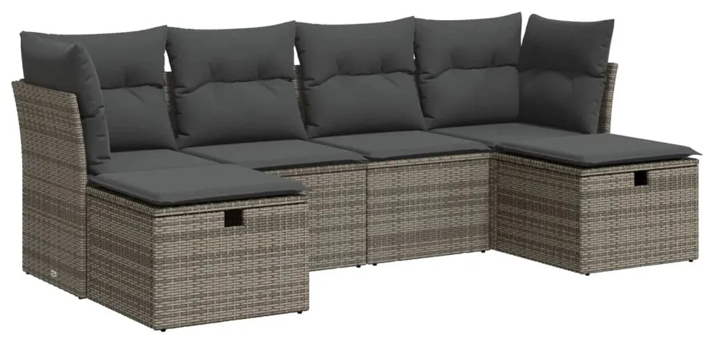 3325326 vidaXL Set mobilier grădină cu perne, 6 piese, gri, poliratan