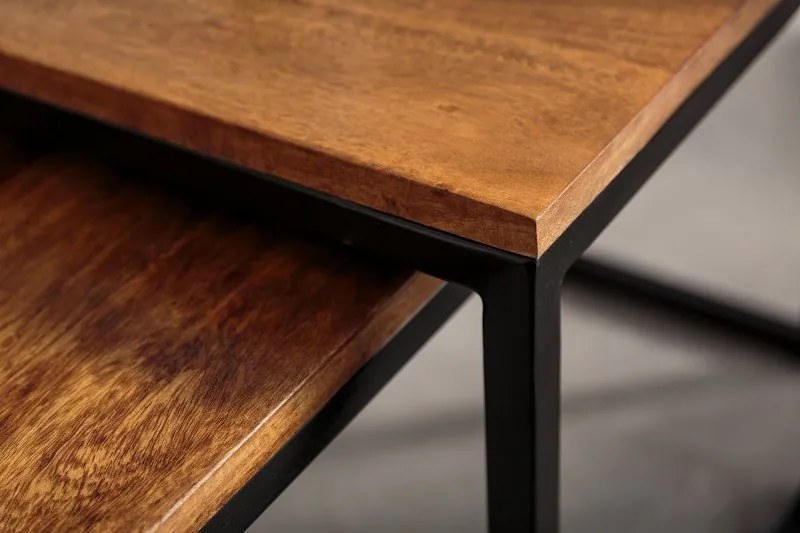 Set de 2 masute design industrial Elements Long Sheesham