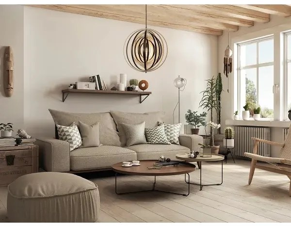 Lustră suspendată din lemn cu cablu, 1xE27/60W/230V, Ø 50 cm, lemn masiv/furnir/lemn de cauciuc